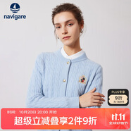Navigare意大利小帆船全羊毛長(zhǎng)袖針織開(kāi)衫保暖毛衣2334094508 冰水藍(lán) L 