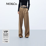 MO&Co.【美拉德】含綿羊毛簡(jiǎn)約高腰西褲休閑褲附雙腰帶摩安珂 茶褐色-第2批 S 160