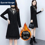 Gunnar Hauge小個(gè)子連衣裙秋冬款短裙矮個(gè)子冬天穿的加絨加厚連體連身裙2024裝 [223]寶石領(lǐng)黑色 XL 建議85-105斤