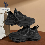 U.S. POLO ASSN.保羅男鞋冬季新款老爹鞋男皮面短絨厚底休閑鞋跑步運動(dòng)鞋子男