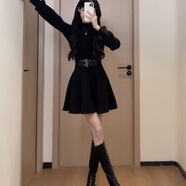 vnxifm大碼高領(lǐng)小黑裙2025秋冬打底裙溫柔顯瘦裙其他子女裝 短款高領(lǐng)小黑裙 S