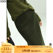 COCOBELLA[苔蘚綠]細閃銀蔥千鳥格羊毛半身裙女秋冬毛呢筒裙HS87 HS87B春版 L