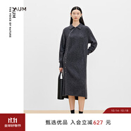 AUM噢姆冬季新款中式針織裙寬松修身壓褶連衣裙女 深灰 L