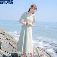 莫代爾小清新溫柔風(fēng)a字連衣裙2026夏季新款超仙森系簡(jiǎn)約收腰顯瘦中長(cháng)裙 淺綠色 L