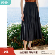 茵曼（INMAN）2025夏女新款A(yù)字半身裙復(fù)古時尚松緊腰遮肉顯瘦小個子中長裙子 午夜黑 S