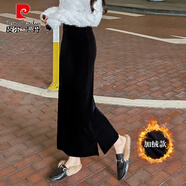 皮爾卡丹（pierre cardin）加絨加厚金絲絨半身裙女小個(gè)子包臀裙秋冬高腰開(kāi)叉復古顯瘦一步裙 黑色群長(cháng)90 秋冬 加絨 XS