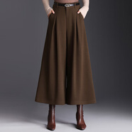 毛呢裙褲九分褲女2025冬季新款高腰顯瘦遮肉寬松休閑褲裙闊腿褲 咖色 熱賣(mài) M /2尺-27碼