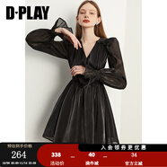 DPLAY2025秋季法式時(shí)尚連衣裙氣質(zhì)黑色連衣裙鎏光紗短裙禮服女 鎏光黑 M