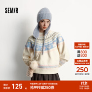 森馬（Semir）毛衣女冬小狗費(fèi)爾島寬松插肩袖衣服2025新款甜美俏皮軟糯毛衫 白藍(lán)色調(diào)00318 L