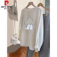 皮爾卡丹（pierre cardin）秋冬季德絨加絨長(cháng)袖t恤女大碼設計感中長(cháng)款遮屁股內搭打底衫上衣 4461白色(不倒絨加厚) 4XL 190-210斤
