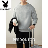 花花公子（PLAYBOY）重磅350g男士日系衛衣2025秋冬款親膚空氣棉插肩袖休閑T恤打底衫 花灰色 M