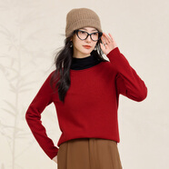 春竹100%綿羊毛半高領(lǐng)無(wú)縫羊毛衫基礎百搭簡(jiǎn)約純色針織打底衫毛衣女 鮮紅（一字領(lǐng)） L （100CM）