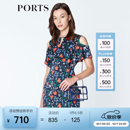 PORTS寶姿商場同款新品女裝優(yōu)雅紅花藍屋露肩連衣裙LN8D131HPT037 丈青印花 S (4)
