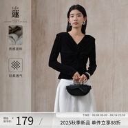 阿依蓮t恤衫女2025年秋季新款高級感洋氣女裝氣質(zhì)時(shí)尚收腰顯瘦小衫上衣 隕石黑 S