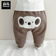 森馬兒童秋冬寶寶羊毛襯里大屁股褲寶寶暖褲男孩和女孩卡通郊游褲棉褲0-1 咖色 80 cm 跳跳加絨褲