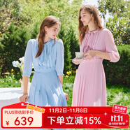 Scofield法式飄帶優(yōu)雅收腰顯瘦氣質(zhì)百褶連衣裙女裝夏季 粉色 XS 155