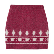 seENFAAN盛放2024冬季圣誕戰袍撞色提花毛衣短裙套裝女設計感復古 酒紅色(半身裙) L