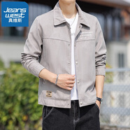 真維斯外套男春秋款夾克男士潮男外穿百搭工裝翻領(lǐng)休閑夾克青年上衣秋裝 2806淺灰 L