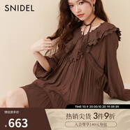 SNIDEL2025春夏新品刺繡花邊荷葉領喇叭袖襯衫連衣裙SWFB251065 棕色 均碼 (F)
