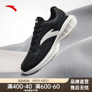 安踏（ANTA）星云男鞋跑鞋運動鞋皮網(wǎng)拼接透氣輕質(zhì)運動休閑鞋子 【皮面】黑/象牙白-9 39