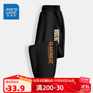 真維斯男童褲子秋冬款一體絨加厚兒童運(yùn)動褲中大童冬季加絨衛(wèi)褲潮 【薄款長褲】黑色（字母） 150