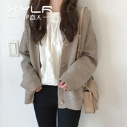 相伊戀人針織開(kāi)衫女25年秋冬季新款設計感毛衣針織外套顯瘦慵懶風(fēng)大衣外套 卡其色【中款】 均碼