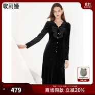 歌莉婭（GOELIA）長(zhǎng)袖連衣裙女新款設(shè)計(jì)感氣質(zhì)蝴蝶結(jié)絲絨小黑裙子1B1R4H150 00B黑色 M -