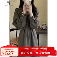 clotho Rennie連衣裙女2025春秋新款修身顯瘦氣質(zhì)百褶韓版打底百搭中長款裙子 黑色 XL