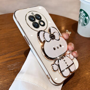 KYODO兔子適用華為mate70手機暢享70可背p60pro+保護套10s掛繩新款9plus斜挎式20pro女生補妝鏡麥芒11可 直邊電鍍-白色-【兔比兔鏡子支架】 其它型號聯(lián)系客服備注