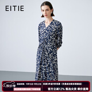 愛特愛（EITIE）時尚印花優(yōu)雅收腰顯瘦連衣裙2025夏季新款桑蠶絲碎花裙7807556 深海藍31 S (155)