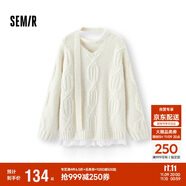 森馬（Semir）毛衣女冬圍巾蕾絲V領(lǐng)絞花寬松2025優(yōu)雅小性感套頭衫109725107011