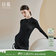 日著（rizhuo）原創(chuàng)設(shè)計(jì)女裝2025秋季新款小眾修身長袖上衣桑蠶絲針織打底衫 夜黑 XL