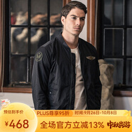 AKSERIES新復古回潮MA-1胸前繡花標飛行員棒球領(lǐng)短版修身夾克男1704001 藏青 M