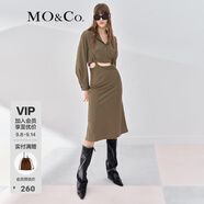 MO&Co.連衣裙短款背帶連衣裙鏤空長(zhǎng)袖連衣裙摩安珂 卡其綠色 M 165