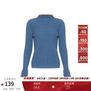 兩三事梵高文藝 青衫 蕾絲拼接半高領(lǐng)打底衫女春季復(fù)古修身內(nèi)搭針織衫 湖藍(lán)-y 均碼 F