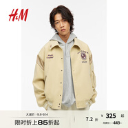 H&M男裝女裝夾克秋季舒適時(shí)尚休閑寬松學(xué)院風(fēng)校隊(duì)長(zhǎng)袖外套1184476 米色 170/92
