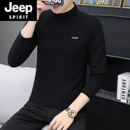 JEEP SPIRIT吉普青年男士中領(lǐng)長袖T恤帥氣純色外穿打底衫秋季薄款半高領(lǐng)男衫 黑色9002 M