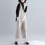 MODX時(shí)尚洋氣毛呢背帶褲女春秋冬2025新款連衣褲寬松大碼感連體褲 米白色 均碼