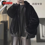 邊七雙面穿棉衣男秋冬季韓版潮流寬松仿羊羔絨棉服潮牌棉襖毛絨外套 高質(zhì)量MY10黑色 XL