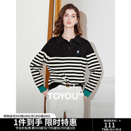 初語(yǔ)條紋毛衣女套頭修身2023冬季新款小個(gè)子POLO領(lǐng)寬松顯瘦針織衫 黑白條 L