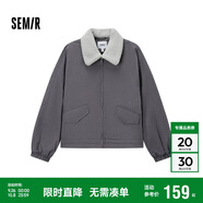 森馬（Semir）外套女oversize插肩袖仿羊羔毛毛領(lǐng)冬季2024夾棉夾克109724108016