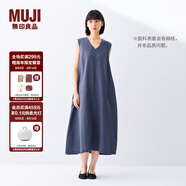 無印良品（MUJI）女式 棉 漢麻 無袖連衣裙女裝裙子夏季 連身裙長裙 BCD91C5S 煙熏藍色 L （165/88A）
