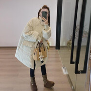 韓系百搭氣質(zhì)時(shí)尚個(gè)性中長(cháng)款棉衣外套2025新款寬松韓版保暖棉服冬 米白色 均碼  80-140