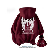 雪衣王秋冬街頭vibe十字架翅膀連帽衛(wèi)衣男女美式ins風(fēng)嘻哈潮流寬松上衣 酒紅色[加0厚銀狐絨高質(zhì)量升級 S