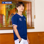 威克多（VICTOR）羽球俱樂(lè )部系列 羽毛球服 透氣有彈力男女款針織運動(dòng)短袖短褲短裙 T恤T-5503VBC/B信標藍 XL