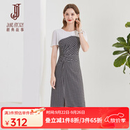經(jīng)典故事（JANE STORY）2024新款高端精致設(shè)計(jì)感格子連衣裙女時(shí)尚氣質(zhì)雪紡拼接假兩件裙子 R73黑白格 M