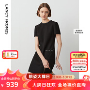 朗姿Basic衣櫥小香風(fēng)法式裙子女2024夏新款氣質(zhì)設計感連衣裙 黑色3 2XL