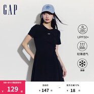 Gap女裝夏季UPF50+防曬連衣裙透氣涼感不對稱A字裙512502 黑色 S (160/80A)亞洲尺碼