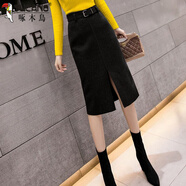 啄木鳥(niǎo)秋季毛呢裙套裝2026新款女裝時(shí)尚高端修身打底衫針織衫兩件套裙子 黑色 XL 【建議105-115斤】