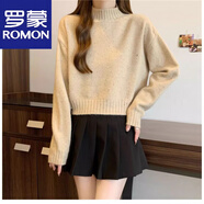 羅蒙（ROMON）高端羊毛衫時(shí)尚半高領(lǐng)加厚波點(diǎn)毛衣外套女秋冬新款寬松小個(gè)子打底 官方旗艦卡其 S